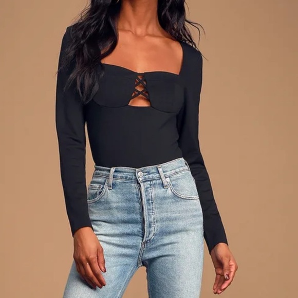 Lulu’s Set for Style Black Long Sleeve Bustier Bodysuit Size Large - Picture 3 of 12